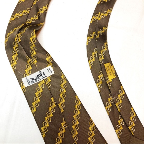Tan Cream Hermès Paris Silk Vintage Men’s Tie - Picture 9 of 11